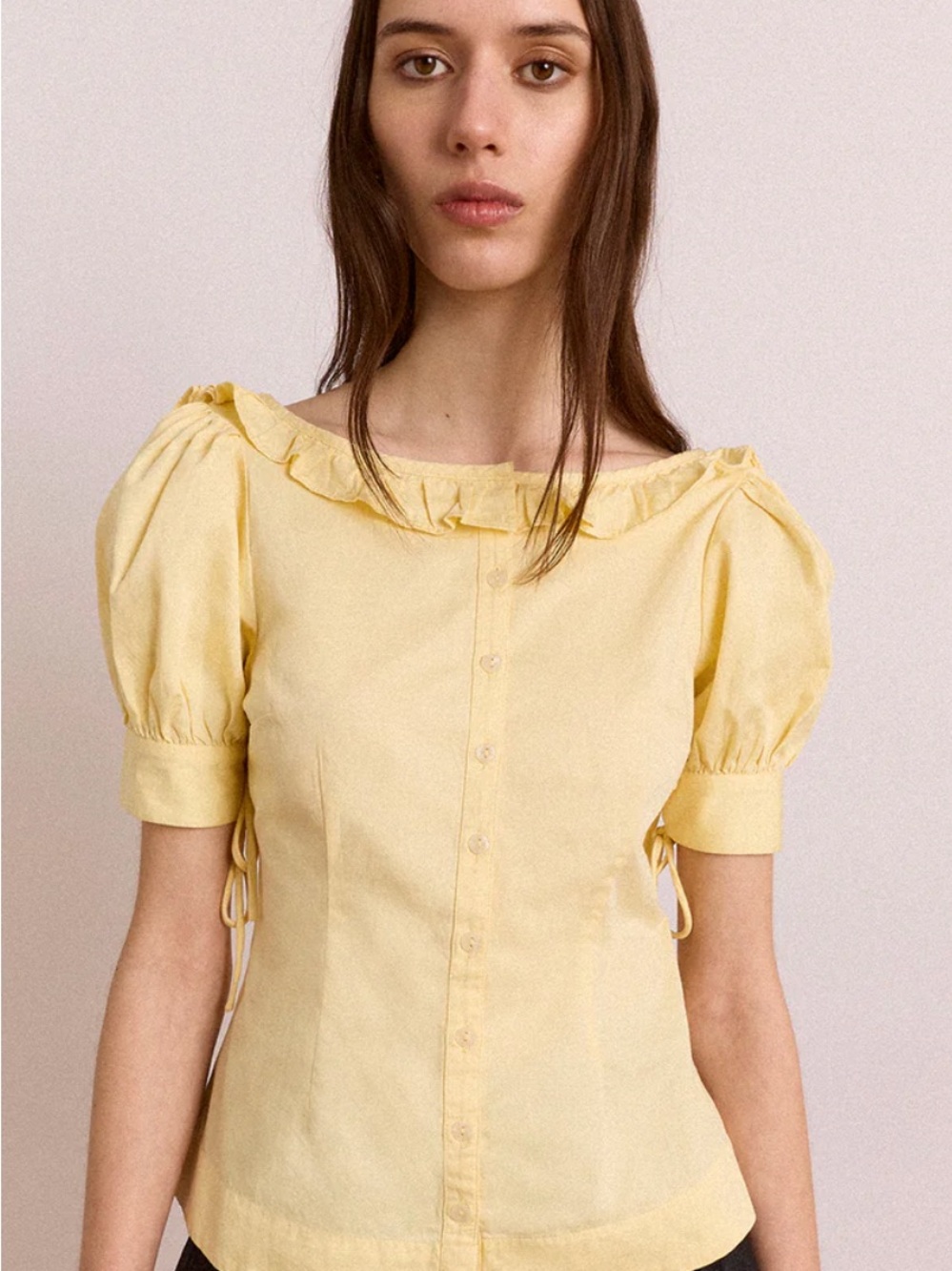 Sunshine Ruffle-Neck Puff Sleeve Blouse